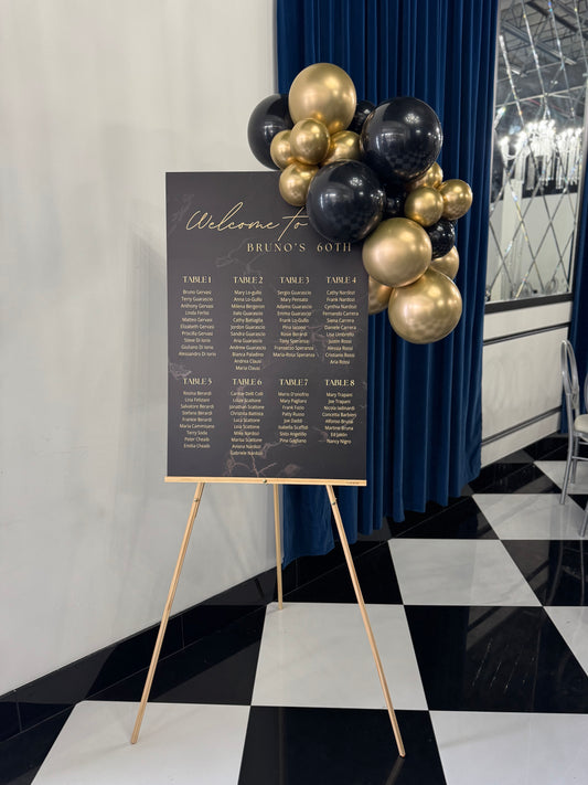 Seating chart and balloon cluster